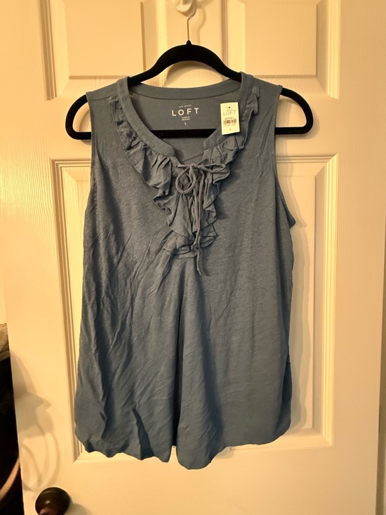 LOFT Tops - LOFT Sleeveless Ruffle Tie-Front Camisole in Dusty Blue